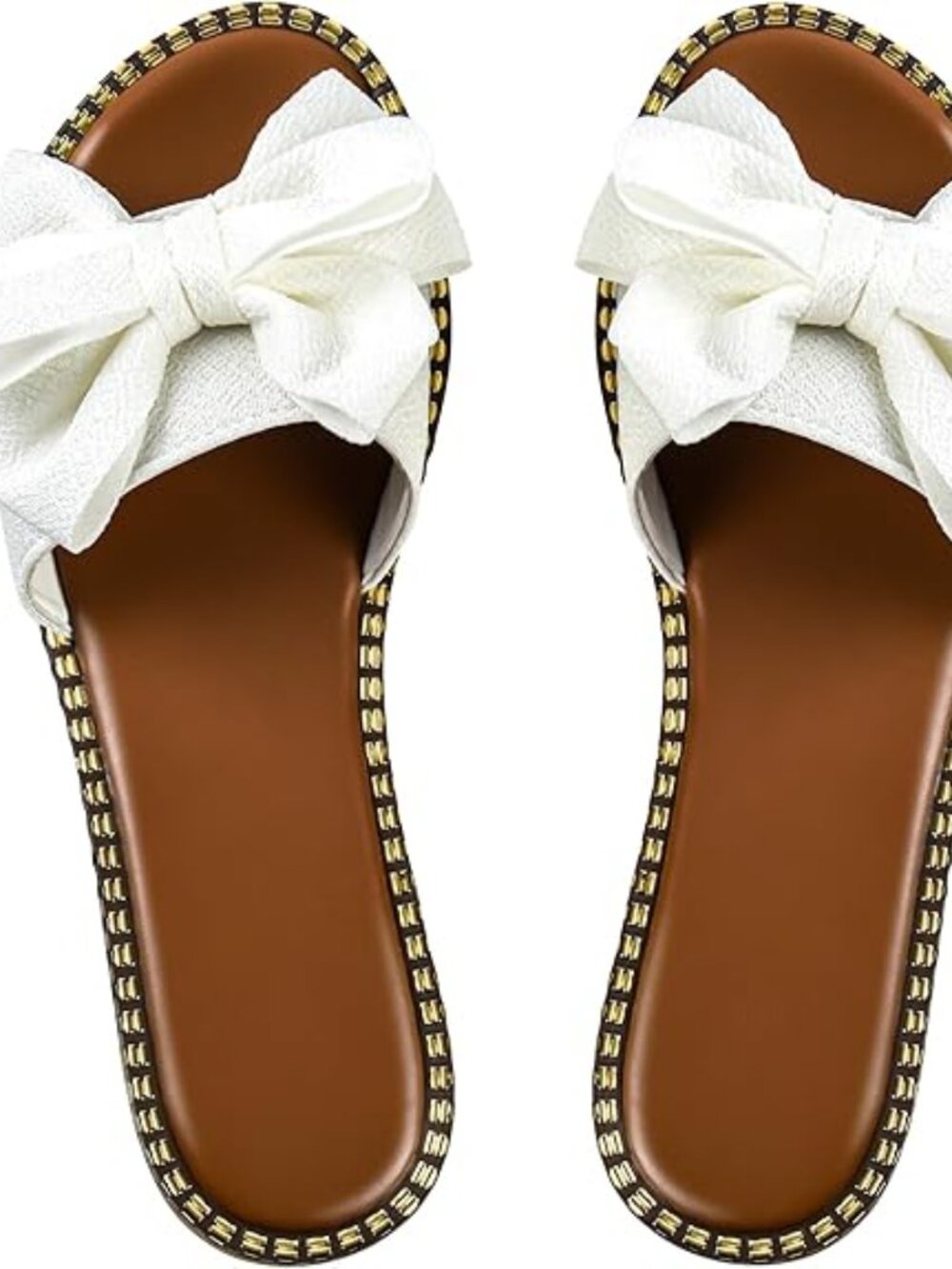 Women's Bow Knot Slides Open Toe Flat Sandals Summer Slip On Slippers